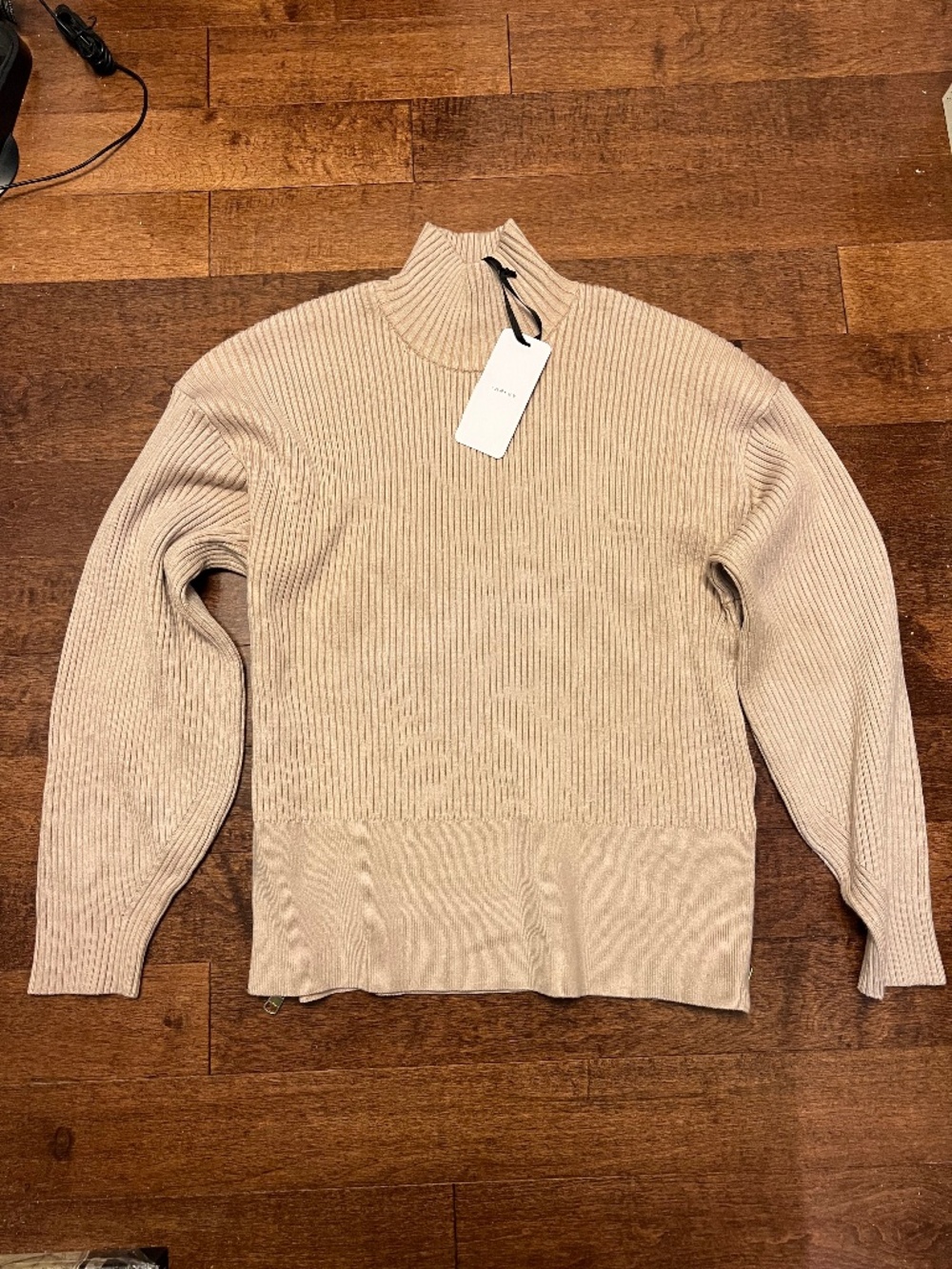 Varley Beige Ribbed Mock Neck Sweater